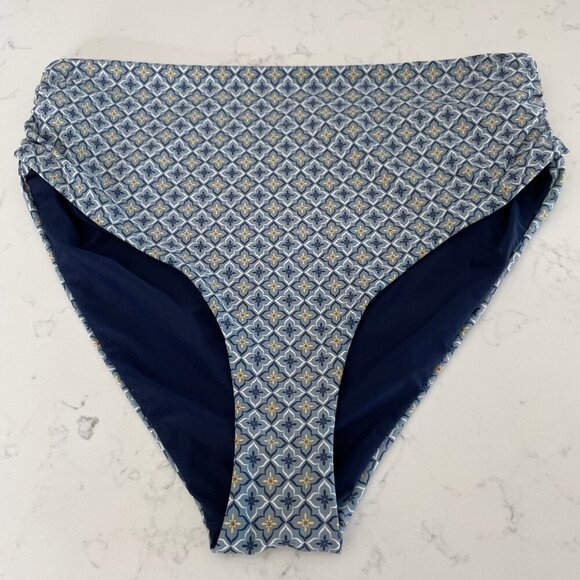 Reversible Print/Solid Hi Waist Bikini Bottoms Grey Blue Yellow Sz S/M no tags - Picture 7 of 7
